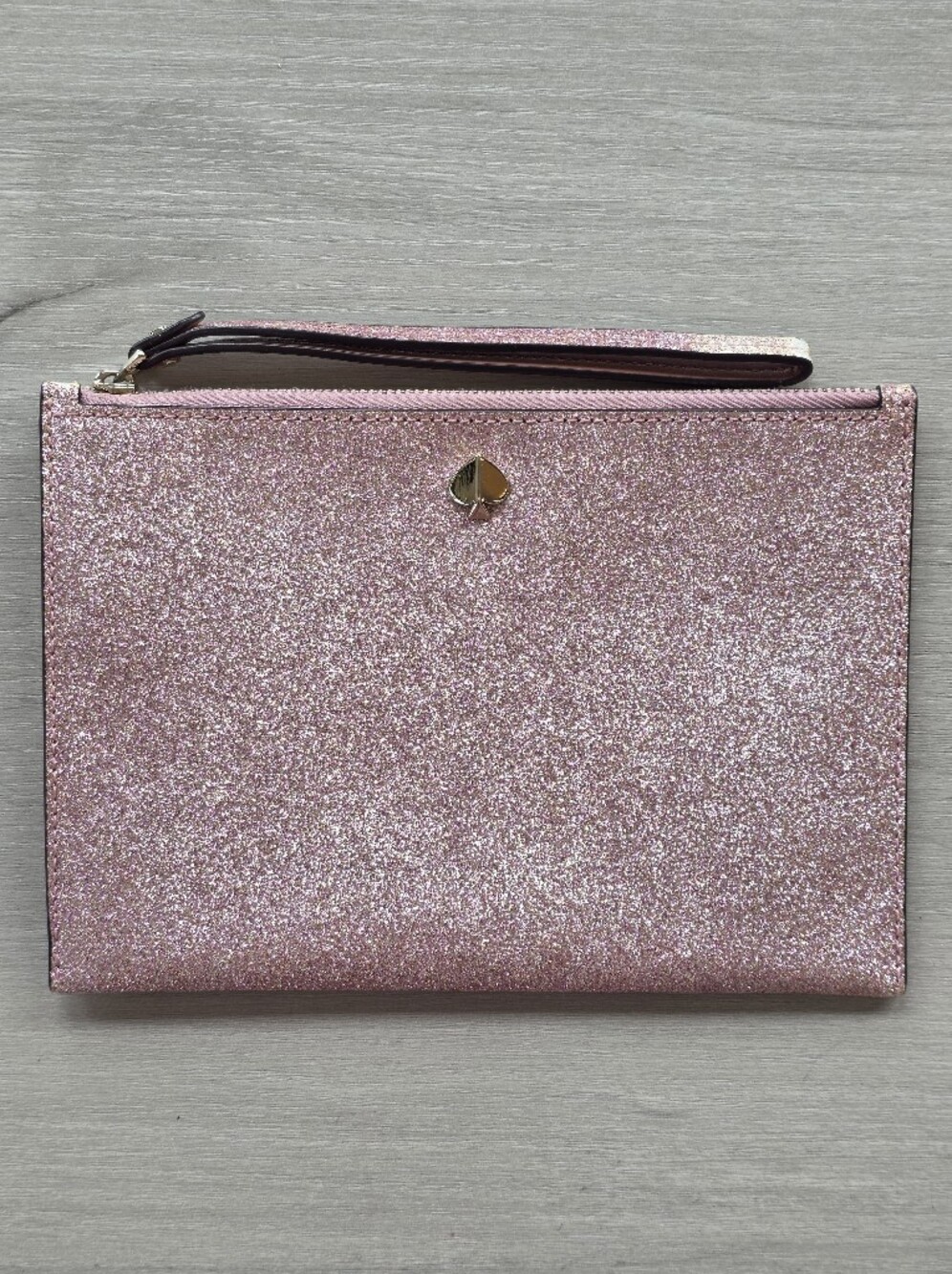 kate spade Pink Glitter Wristlet Clutch with Gold Spade Accent